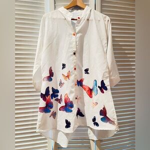 Butterfly Print White Women's Top